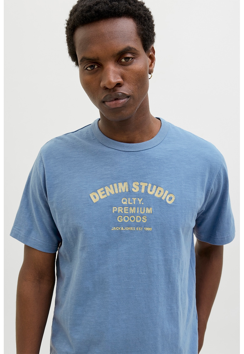 Tricou cu imprimeu text - Albastru deschis melange