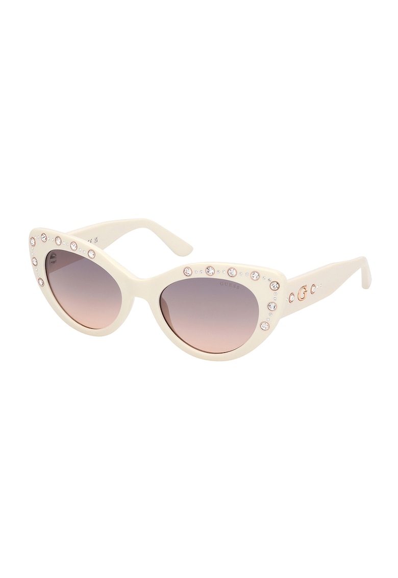 Ochelari de soare cat-eye cu strasuri - Alb fildes/Auriu rose