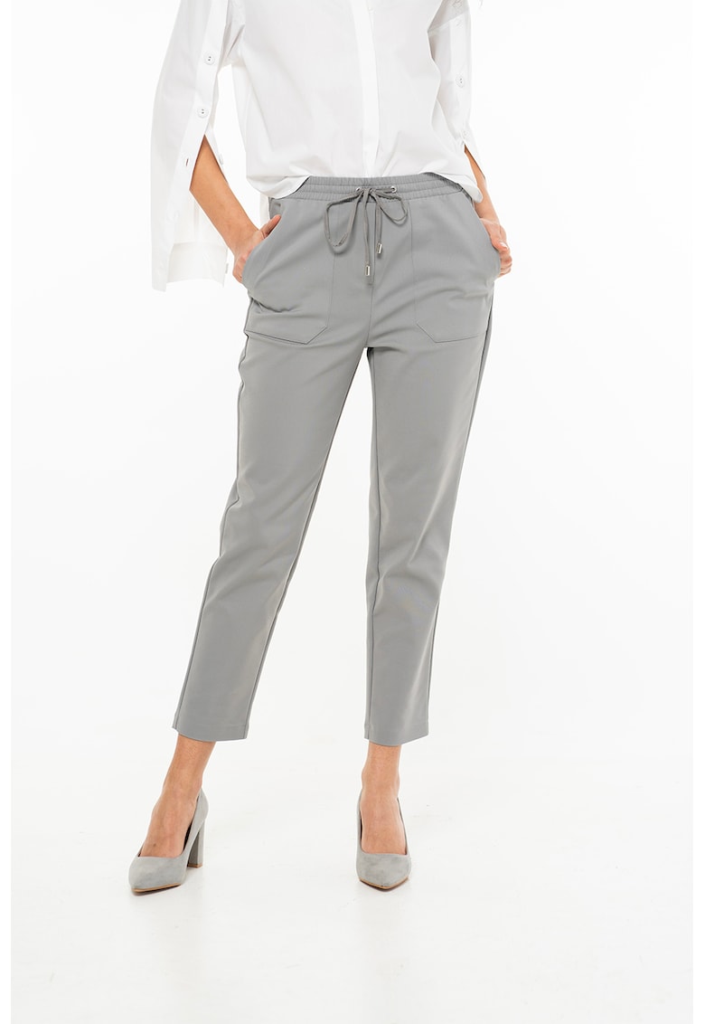 Pantaloni crop cu talie inalta si snur