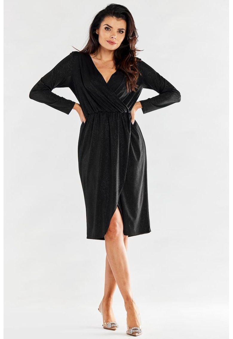 Midi Rochie Maneca lunga - in V - Poliester A548