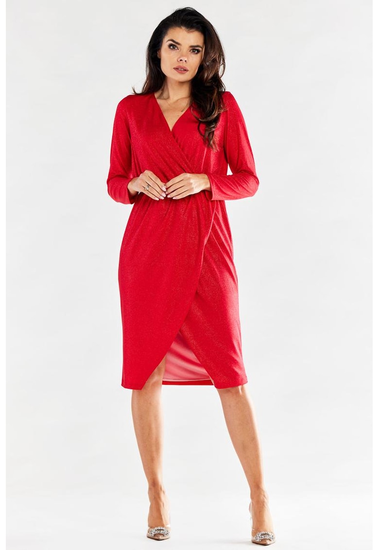 Midi Rochie Maneca lunga - in V - Poliester A548