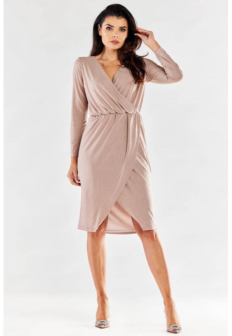 Midi Rochie Maneca lunga - in V - Poliester A548