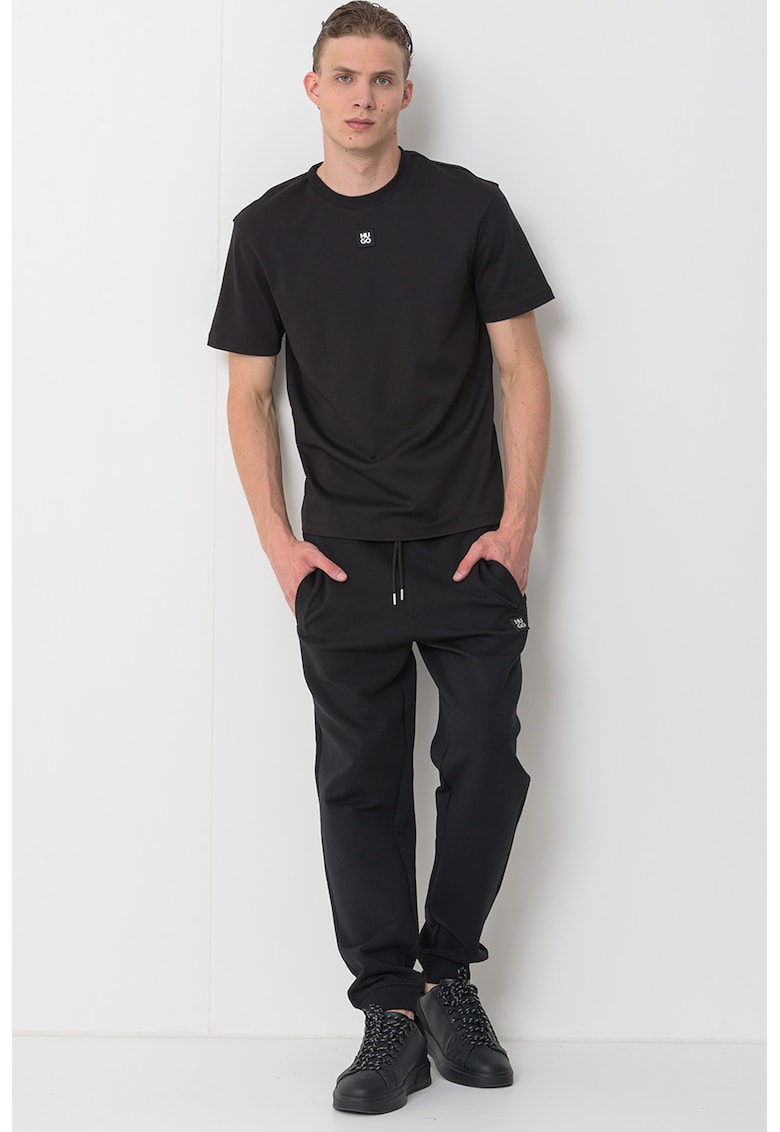 Tricou de bumbac cu decolteu la baza gatului Dalile - Negru stins