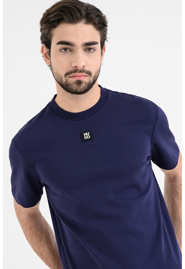 Tricou de bumbac cu decolteu la baza gatului Dalile - Albastru indigo