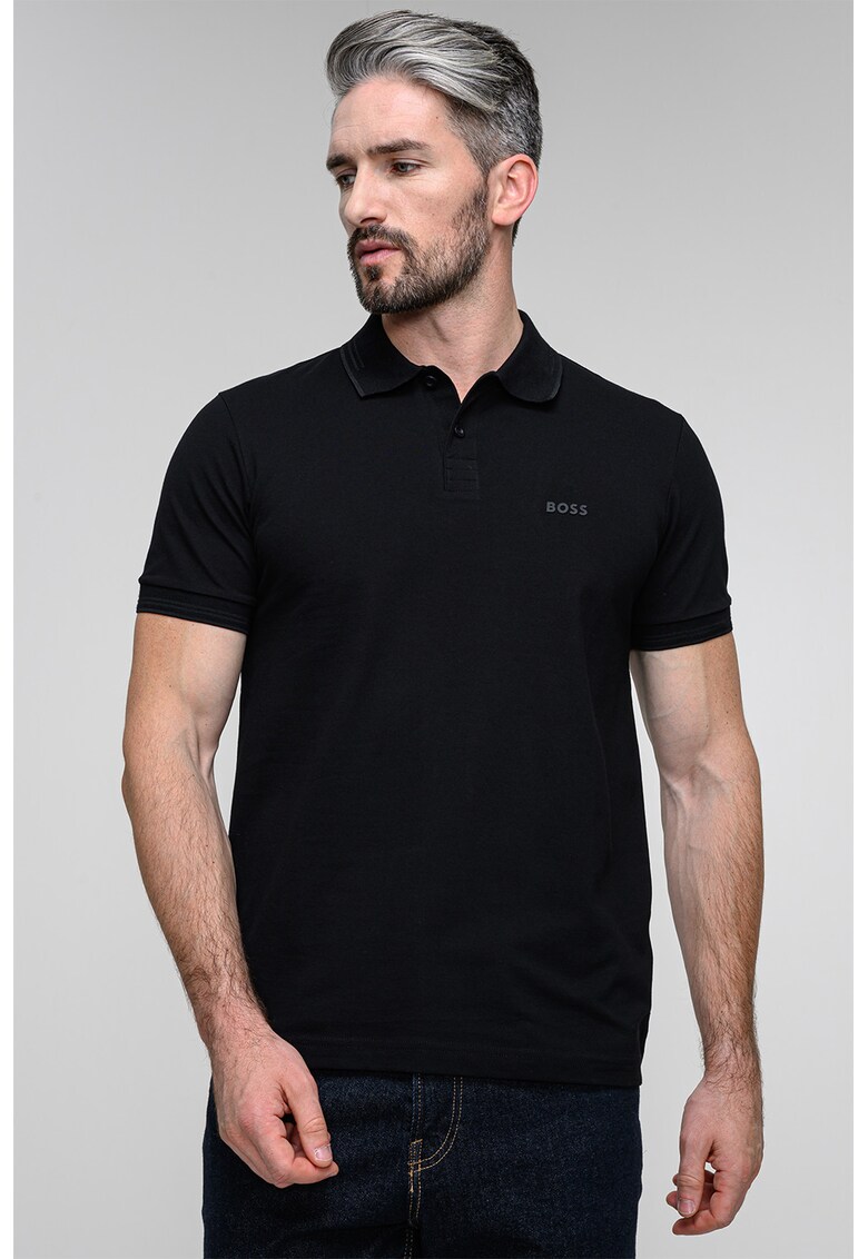 Tricou polo slim fit Paul - Negru/Gri inchis