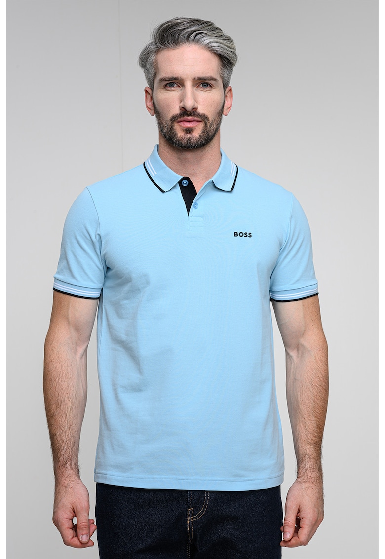 Tricou polo slim fit Paul - Albastru pastel/Negru