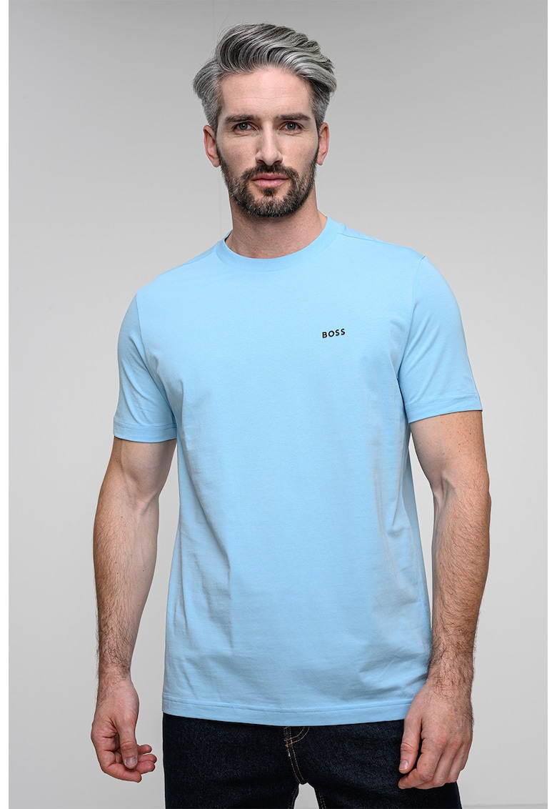 Tricou cu logo discret si decolteu la baza gatului