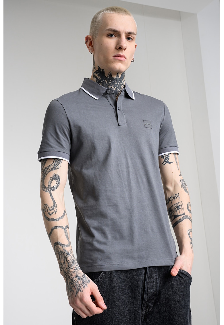 Tricou polo slim fit Passertip - Alb murdar/Gri antracit