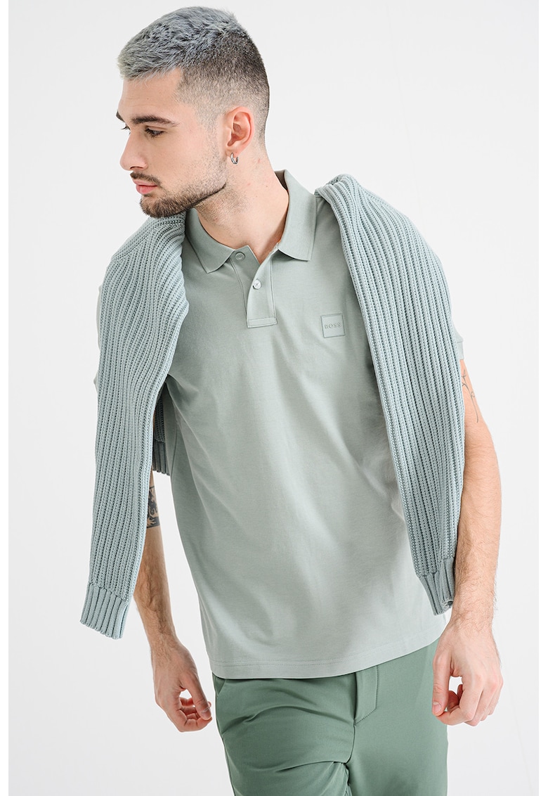 Tricou polo slim fit Passenger - Verde melange