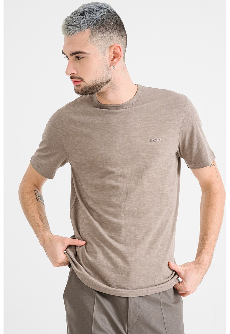 Tricou slim fit din bumbac Tegood - Maro taupe