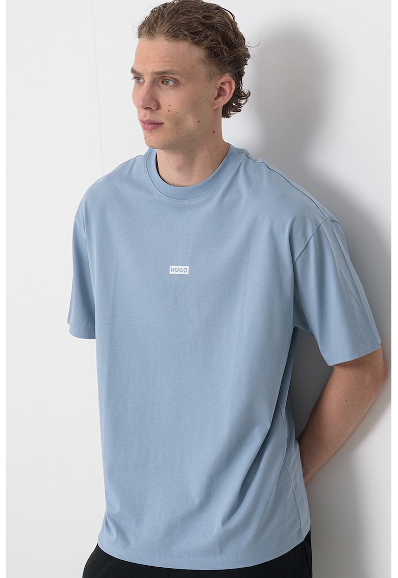 Tricou de bumbac cu logo Nalono - Alb optic/Albastru deschis