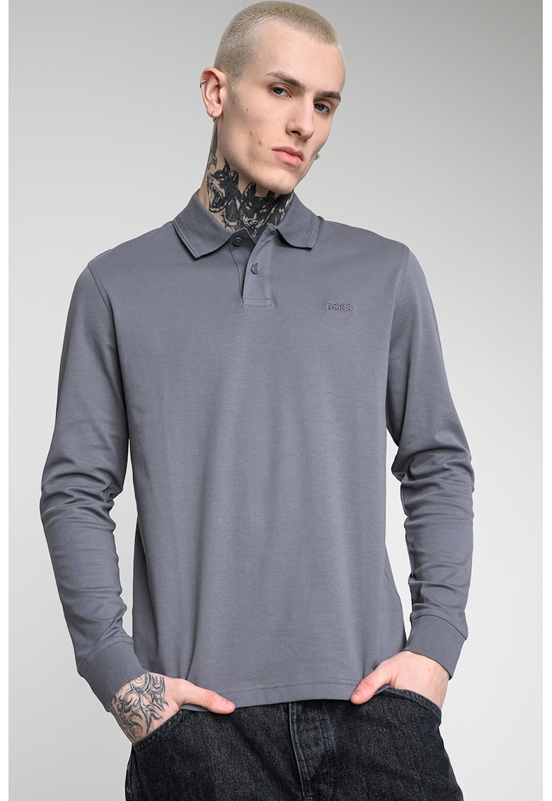 Bluza polo de bumbac Pe_Interlock - Gri inchis