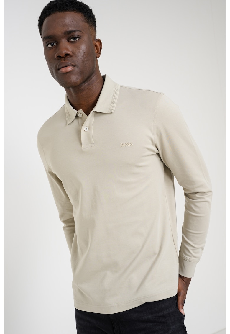 Bluza polo de bumbac Pe_Interlock - Bej