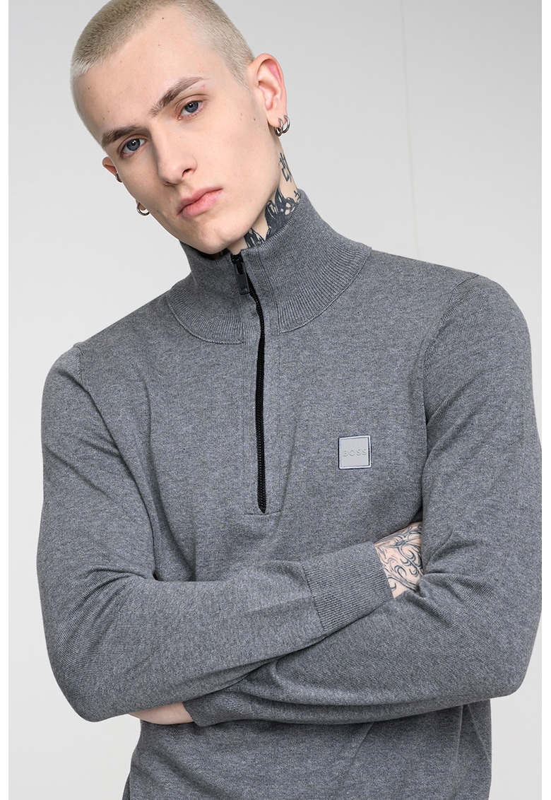 Pulover cu fenta cu fermoar si guler inalt Kanobix