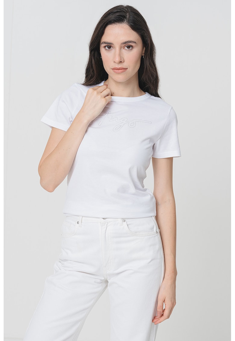 Tricou slim fit cu logo din strasuri