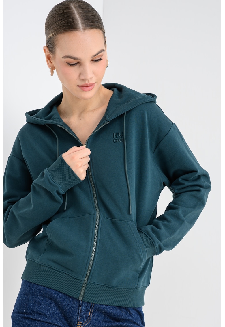 Hanorac de bumbac cu fermoar Dalfine - Verde aquamarin