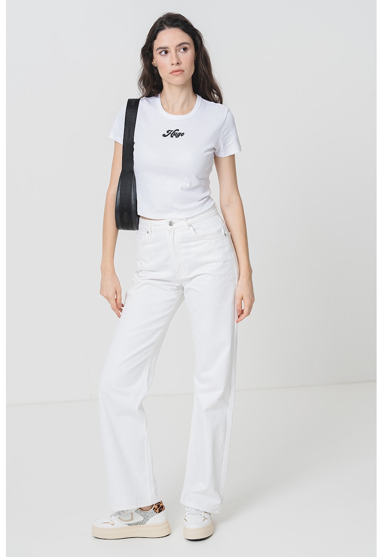 Tricou crop cu imprimeu logo - Negru/Alb optic