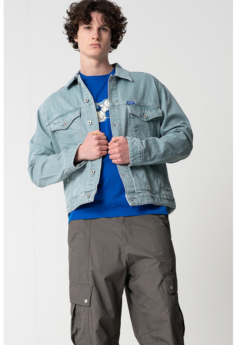Jacheta din denim cu aplicatie logo discreta