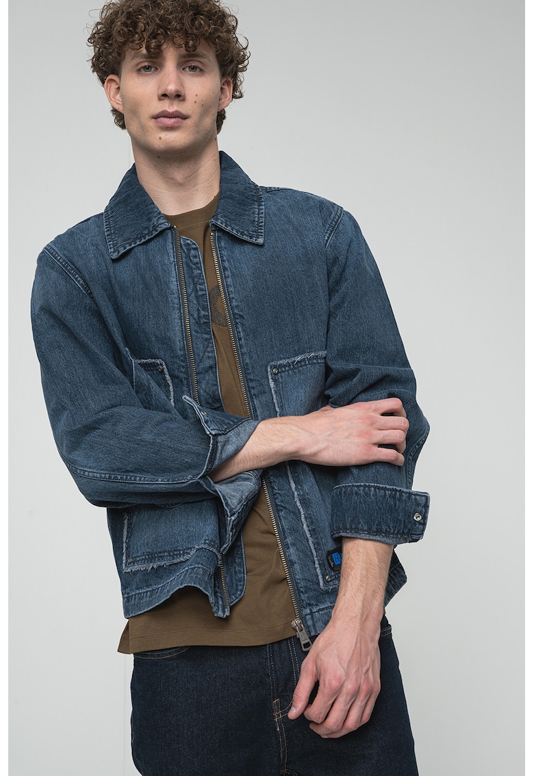 Jacheta din denim cu inchidere cu fermoar