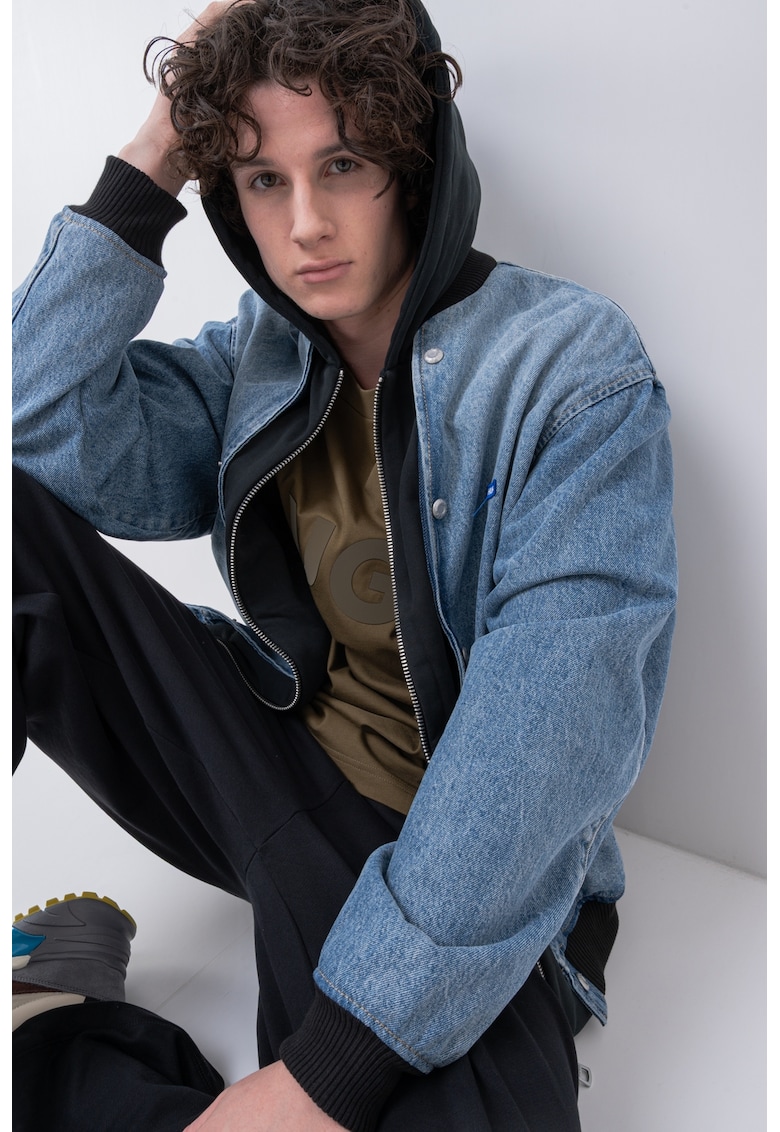 Jacheta din denim cu insertii din jerseu Enjo