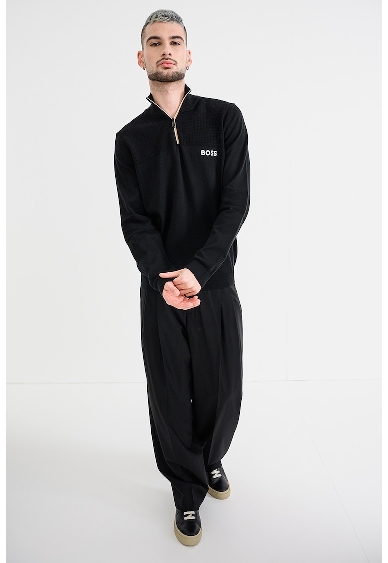 Pulover cu fenta cu fermoar - Negru