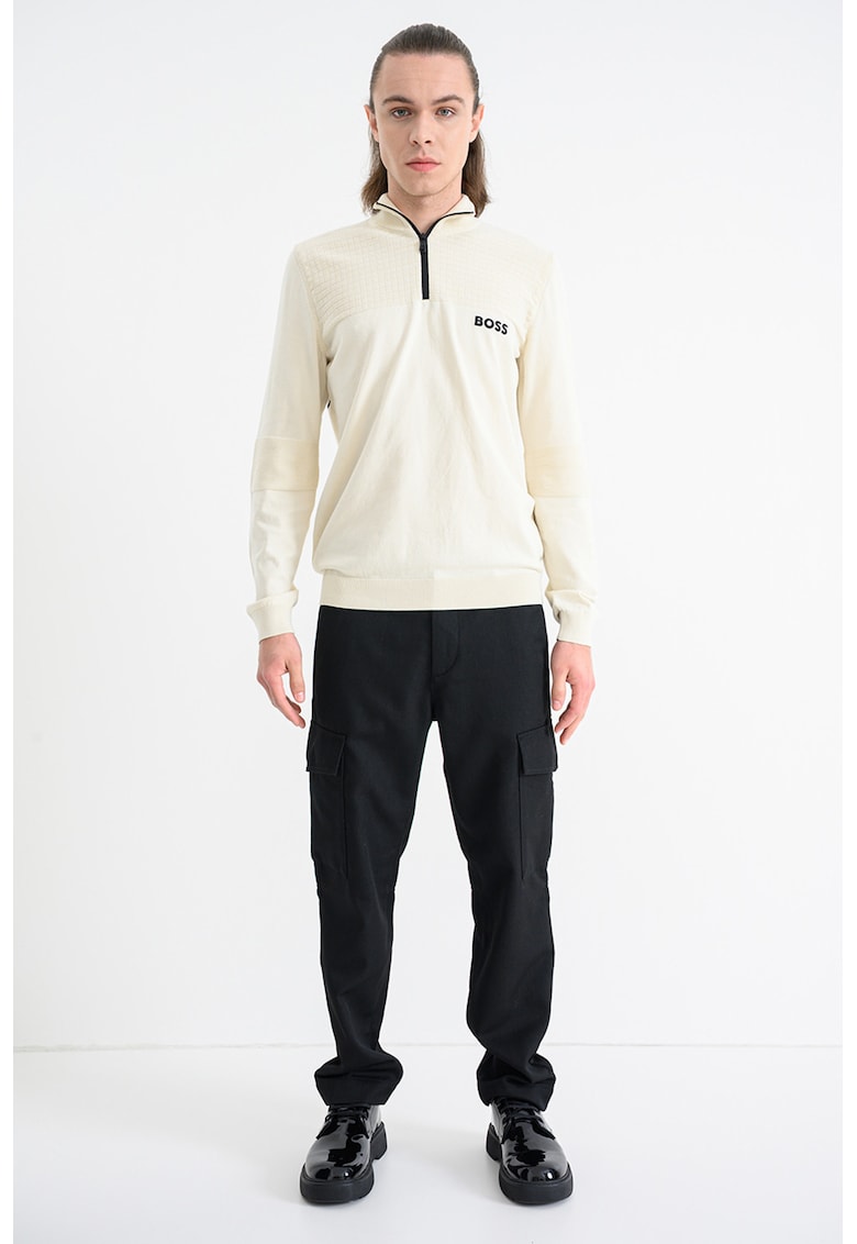 Pulover cu fenta cu fermoar - Negru/Bej deschis