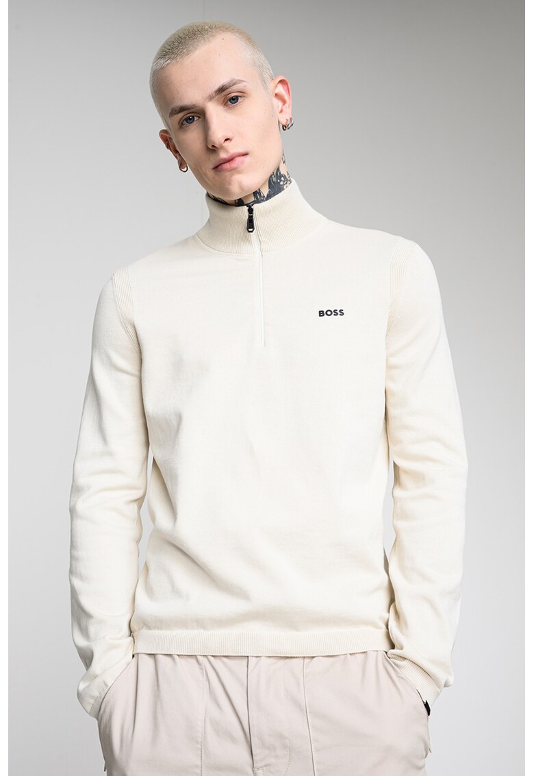 Pulover tricotat fin de bumbac cu fenta cu fermoar