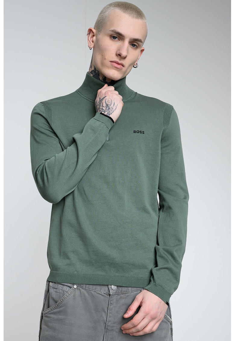 Pulover tricotat fin de bumbac cu fenta cu fermoar