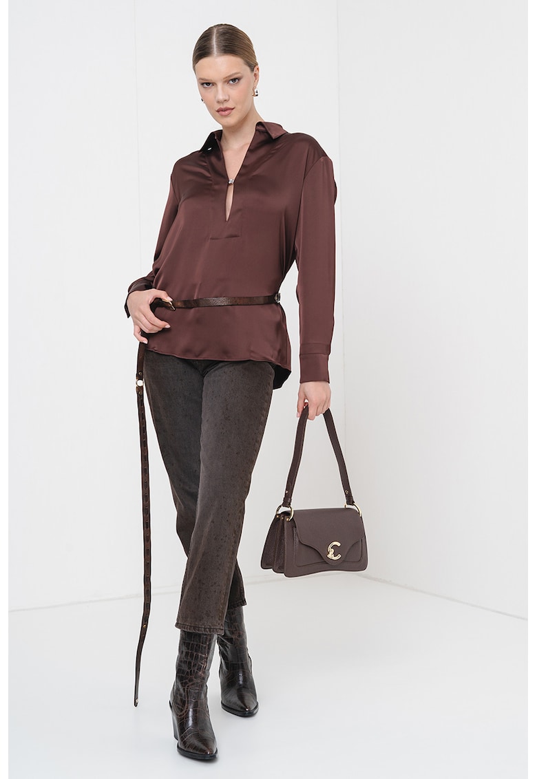 Bluza lejera cu logo metalic - Maro