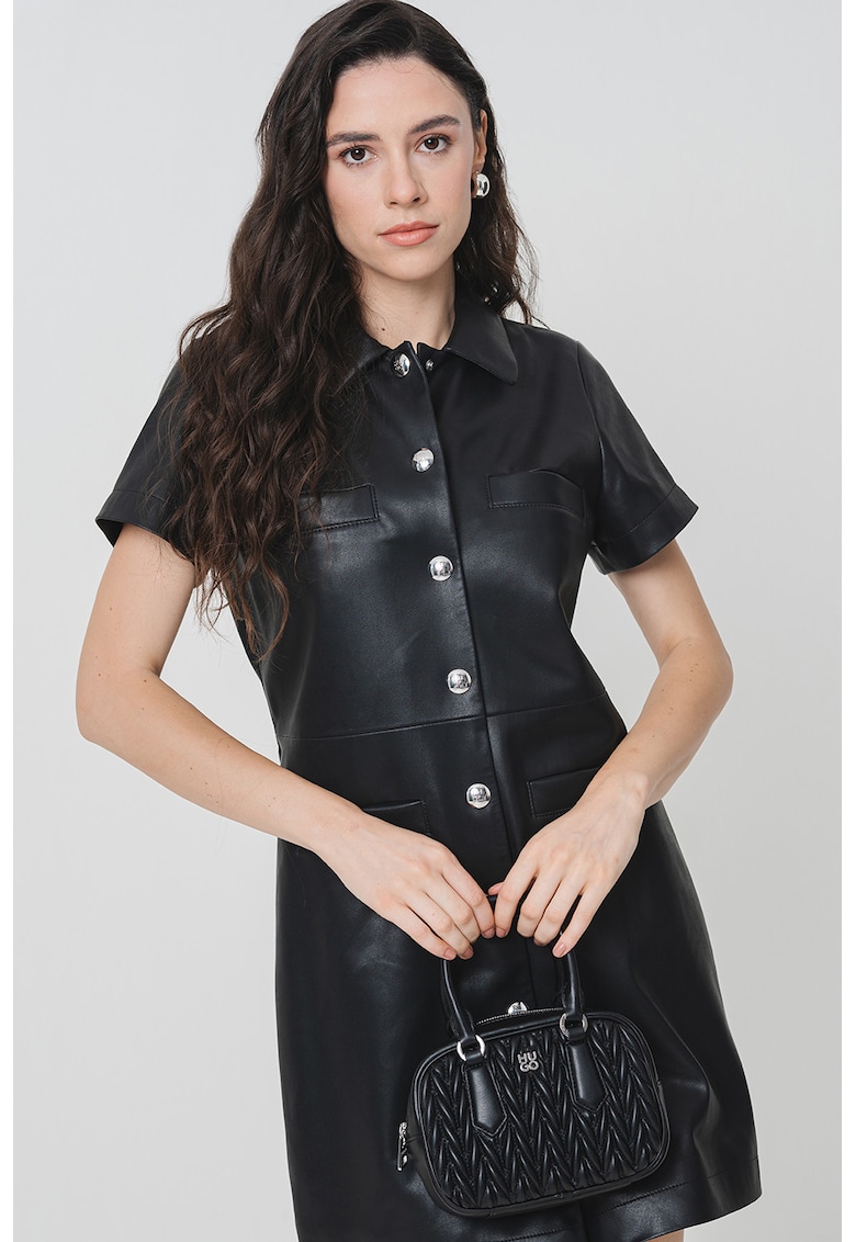 Rochie-camasa de piele ecologica - Negru