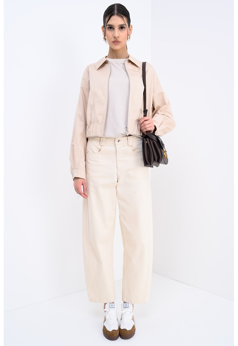 Jacheta cu fermoar si guler clasic - Galben pal