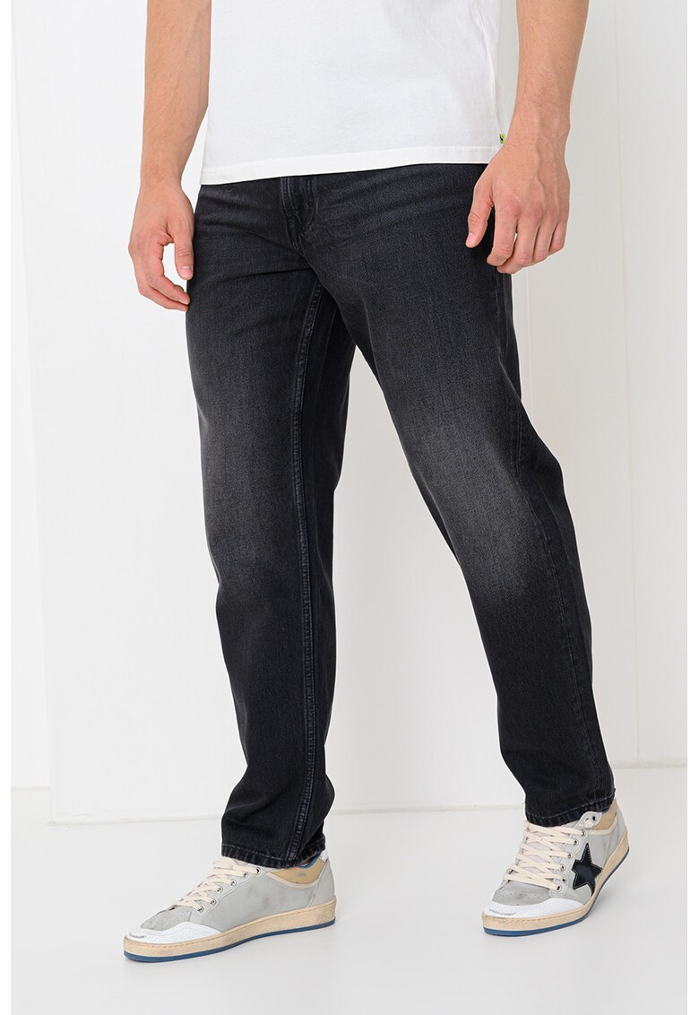 Blugi relaxed fit cu aspect decolorat - Negru