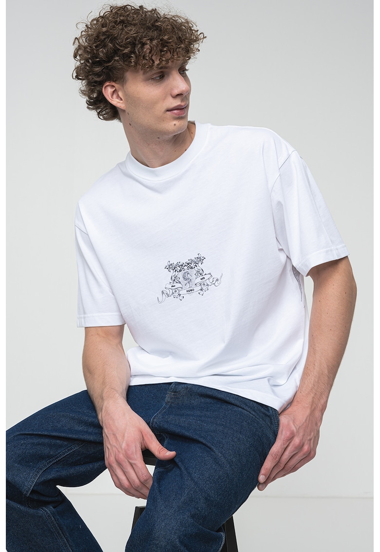 Tricou din bumbac cu decolteu la baza gatului