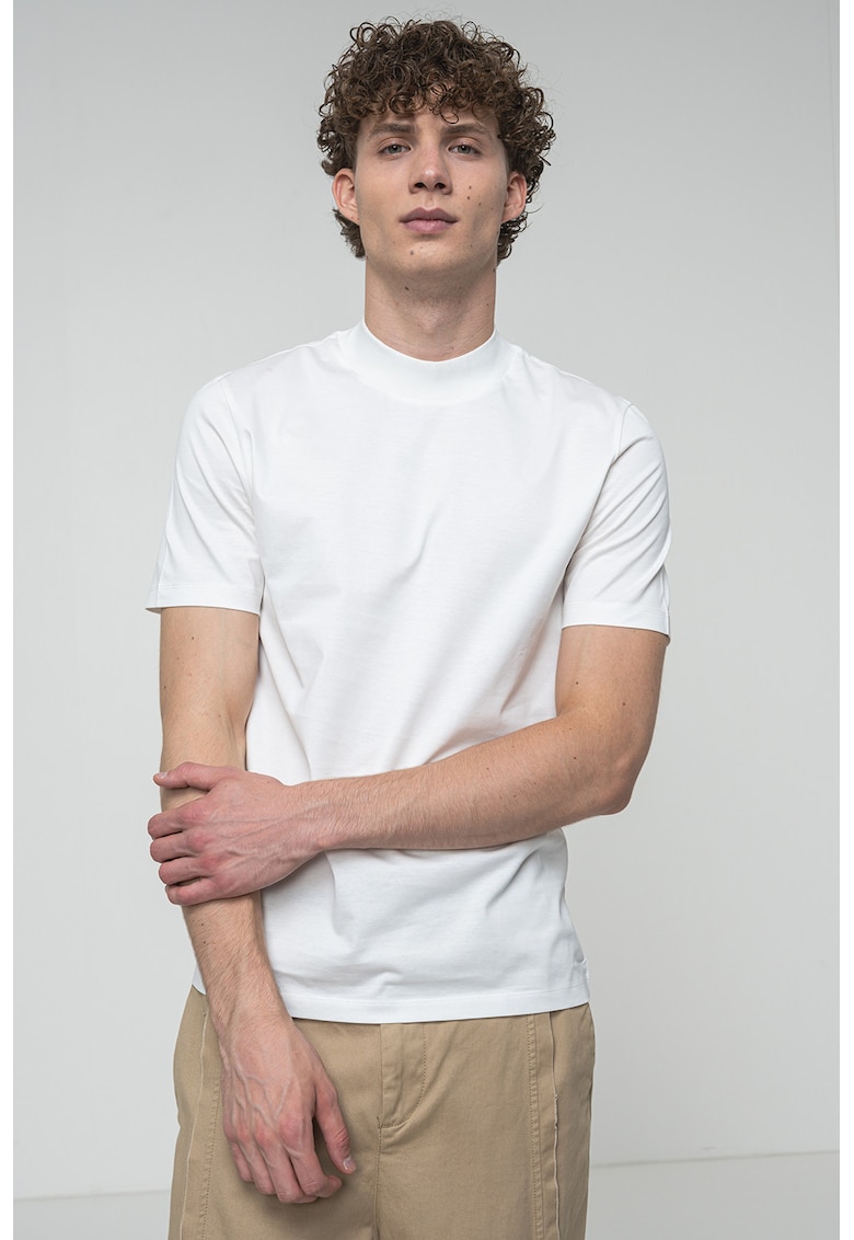Tricou slim-fit cu guler scurt - Alb