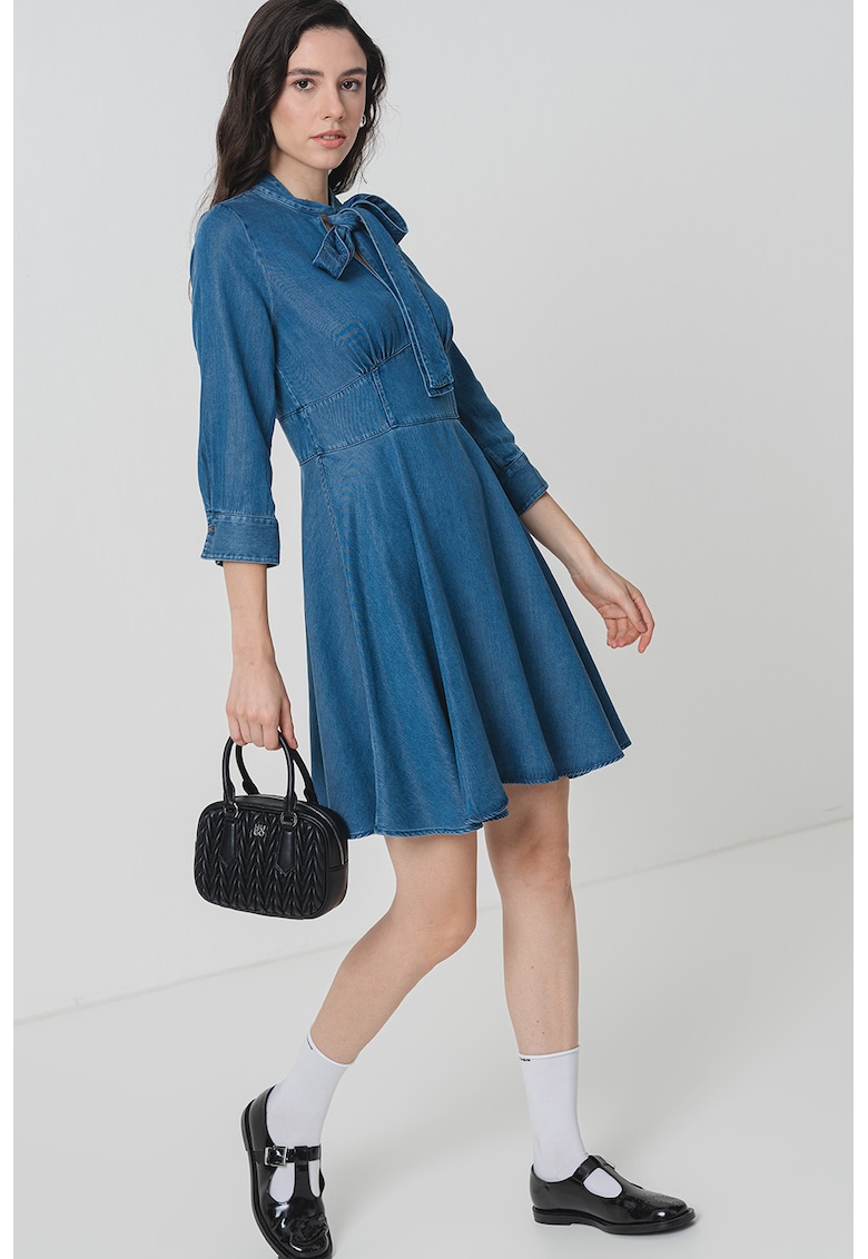 Rochie evazata cu maneci lungi - Albastru pastel