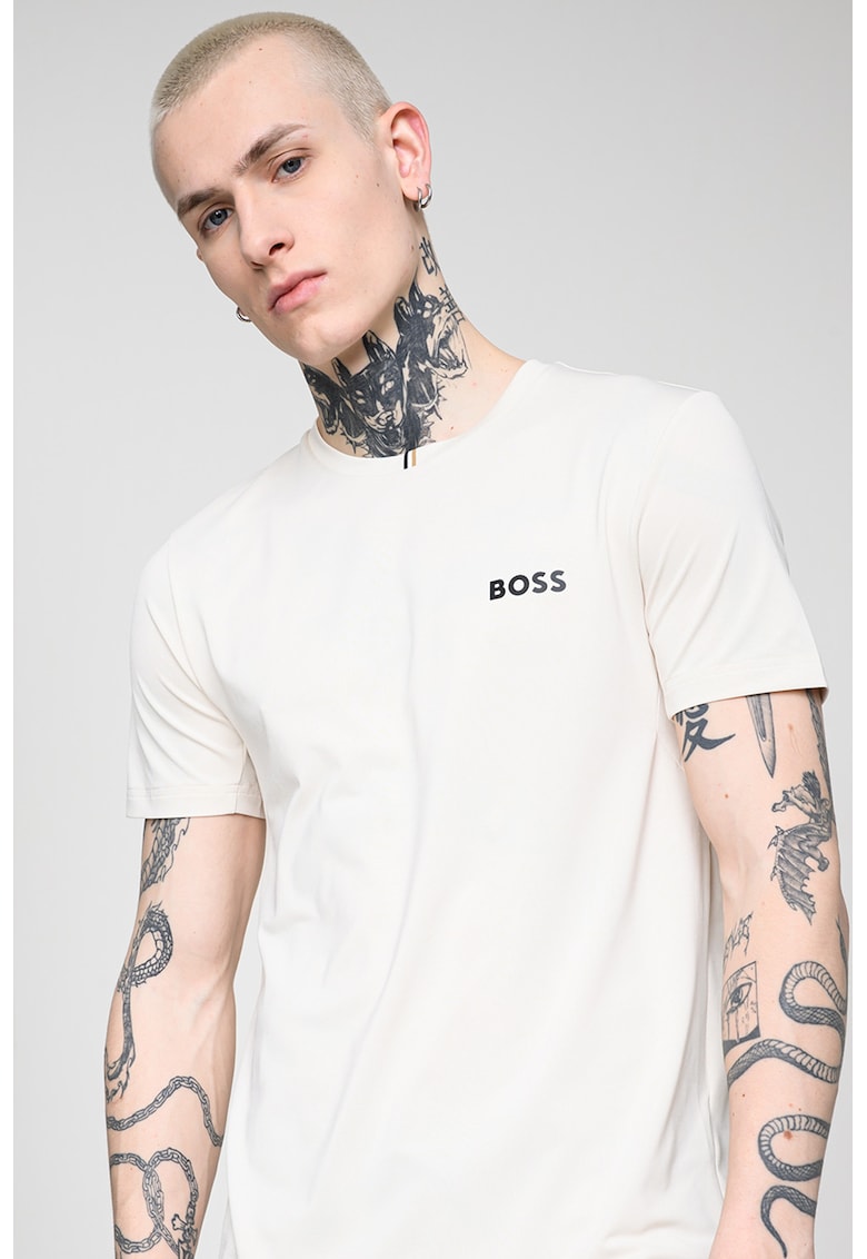 Tricou cu logo contrastant - Alb fildes/Negru