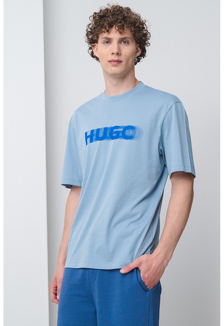 Tricou din bumbac cu imprimeu logo - Albastru pastel