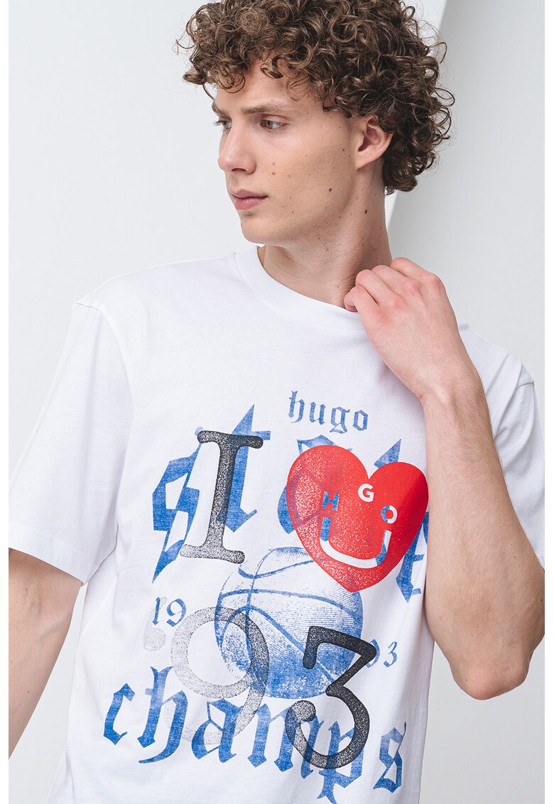 Tricou de bumbac cu text - Negru/Alb optic/Albastru