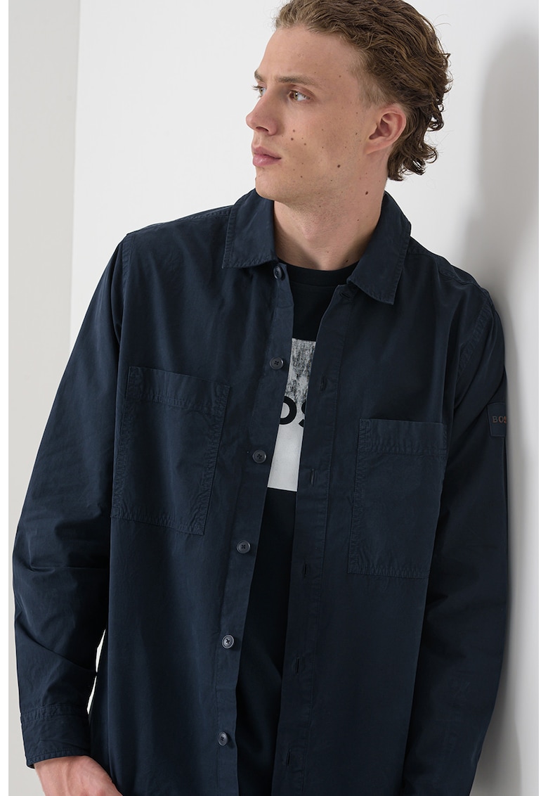 Camasa de bumbac cu buzunar pe piept - Bleumarin