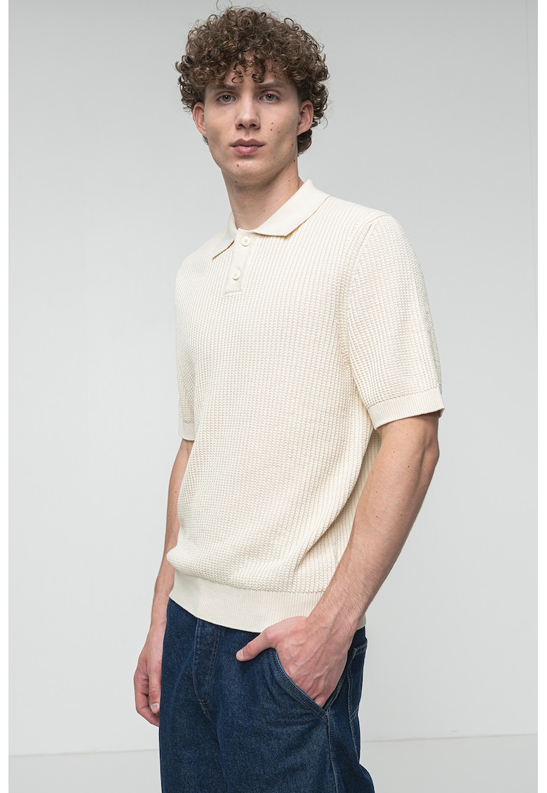 Pulover cu guler polo cu maneci trei sferturi