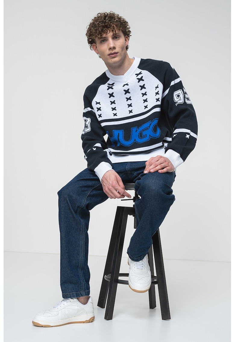 Pulover lejer cu logo si decolteu in V