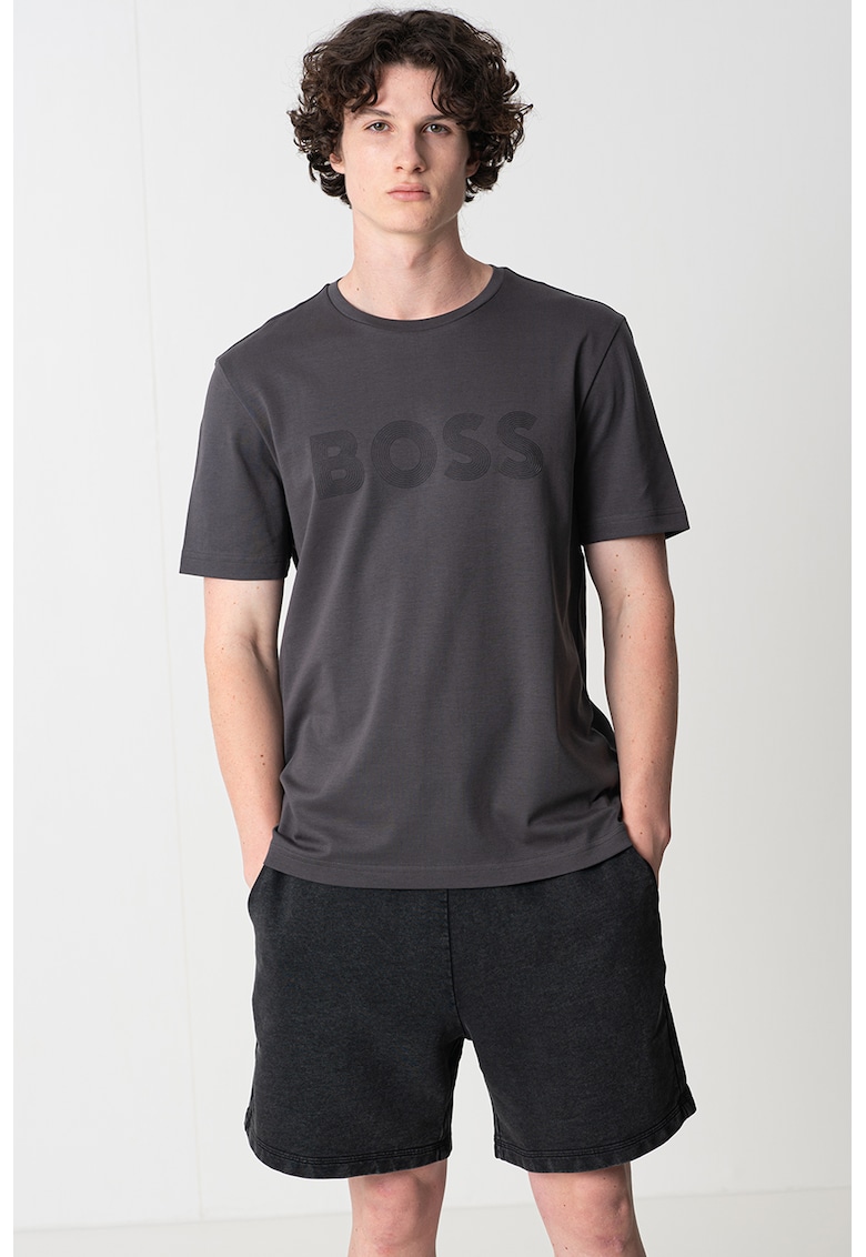 Tricou din bumbac cu decolteu la baza gatului
