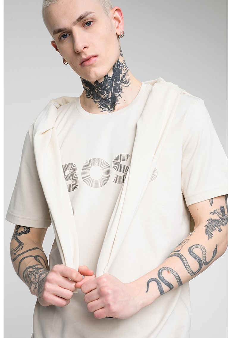 Tricou regular fit cu decolteu la baza gatului Future - Bej deschis