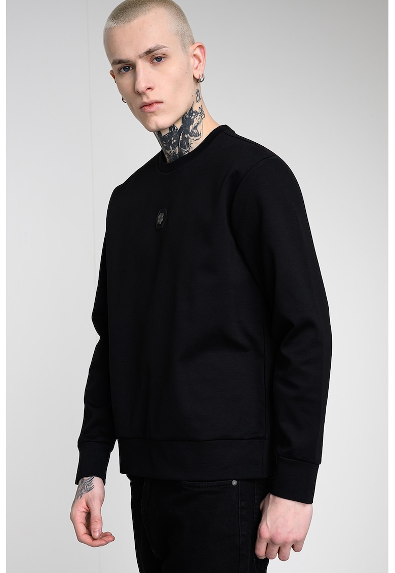 Bluza de trening cu decolteu la baza gatului si model uni - Negru