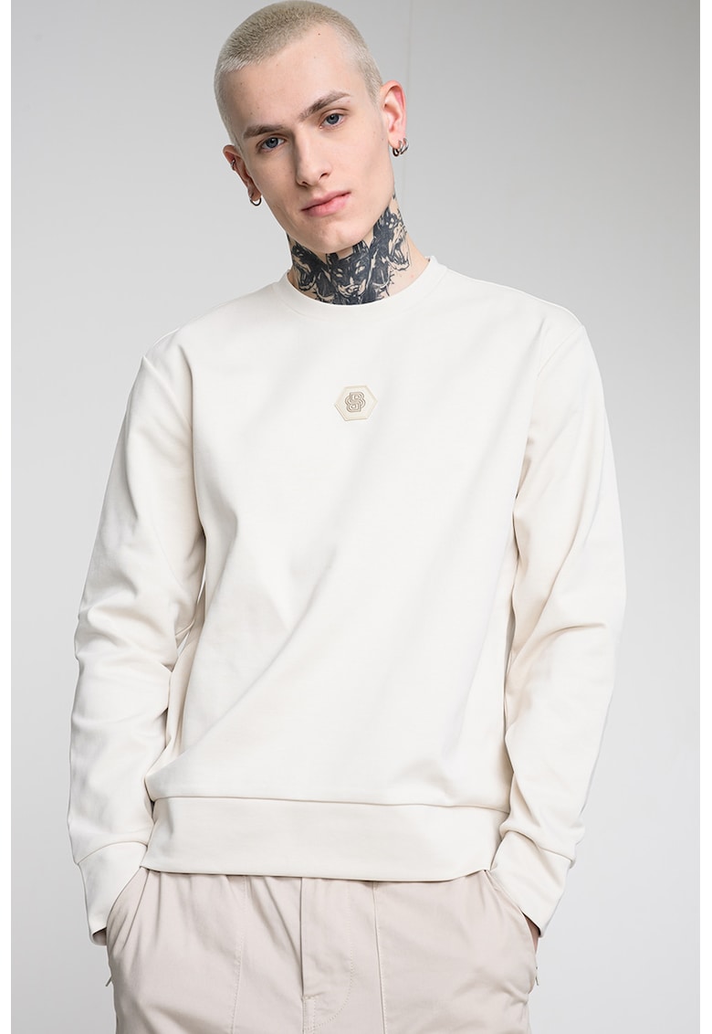 Bluza de trening cu decolteu la baza gatului si model uni - Alb