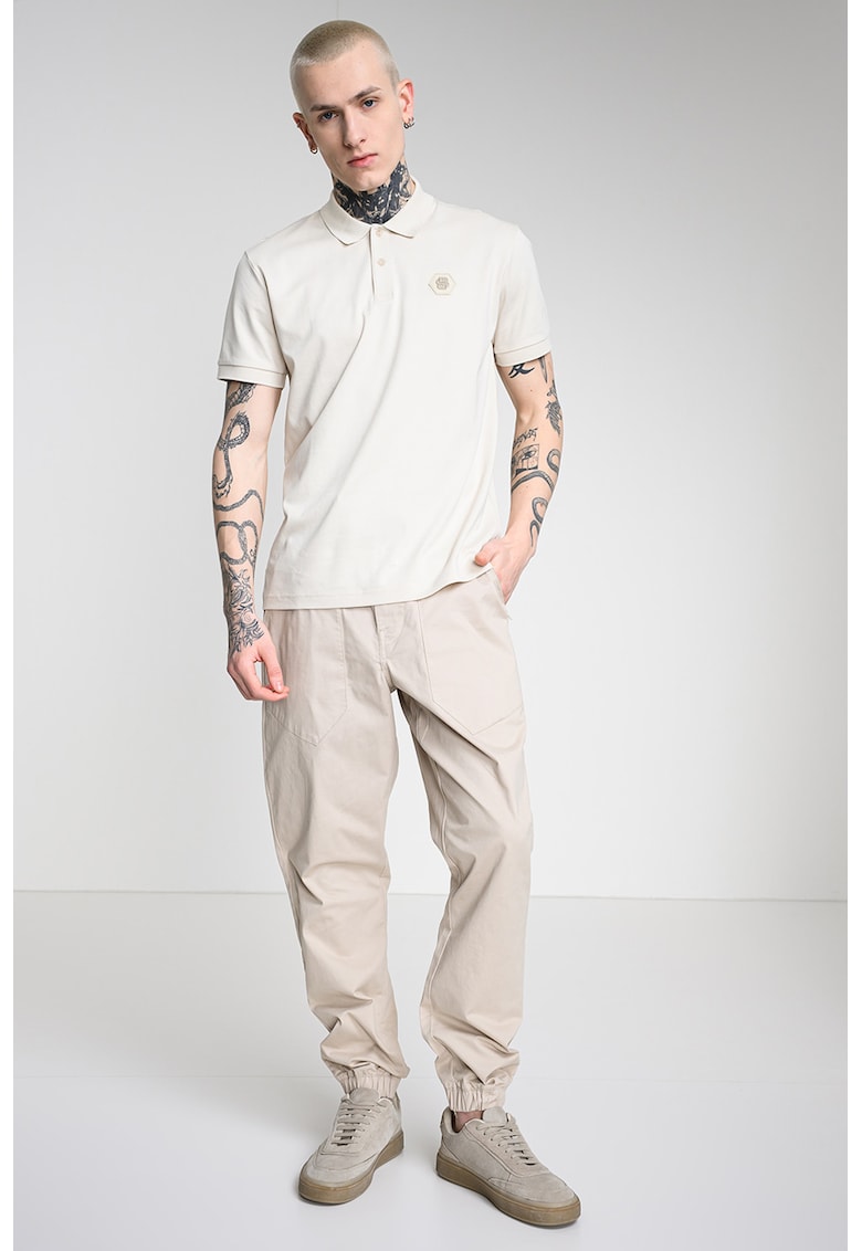 Tricou polo cu logo - Alb/Gri