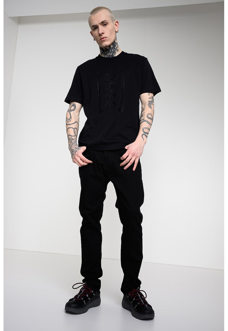 Tricou relaxed fit cu imprimeu logo frontal Iconic - Negru