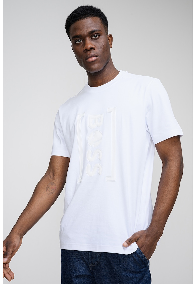 Tricou relaxed fit cu imprimeu logo frontal Iconic - Alb