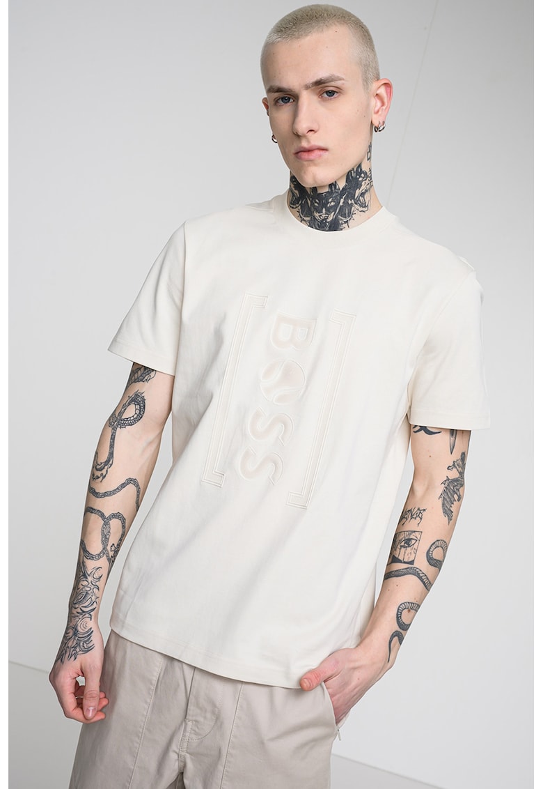 Tricou relaxed fit cu imprimeu logo frontal Iconic - Alb/Alb fildes