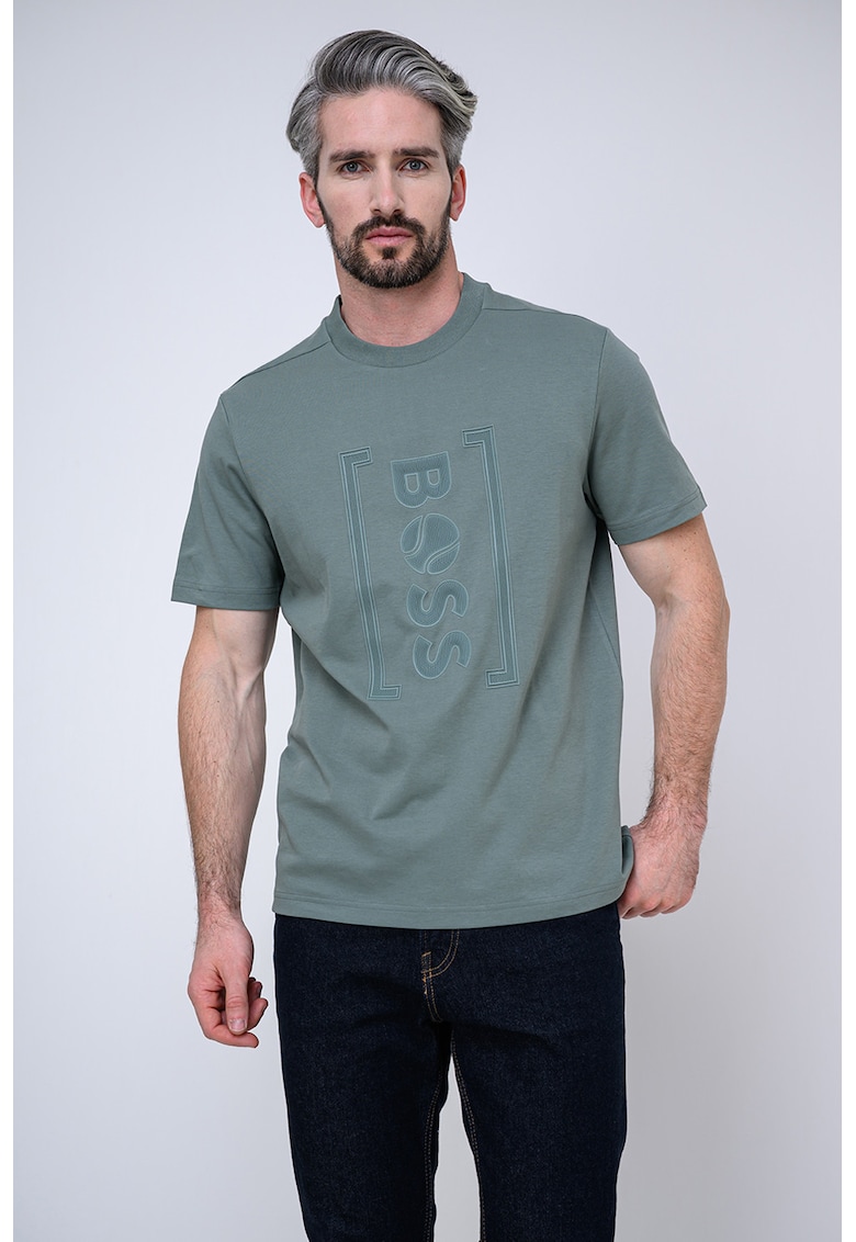 Tricou relaxed fit cu imprimeu logo frontal Iconic - Verde feriga